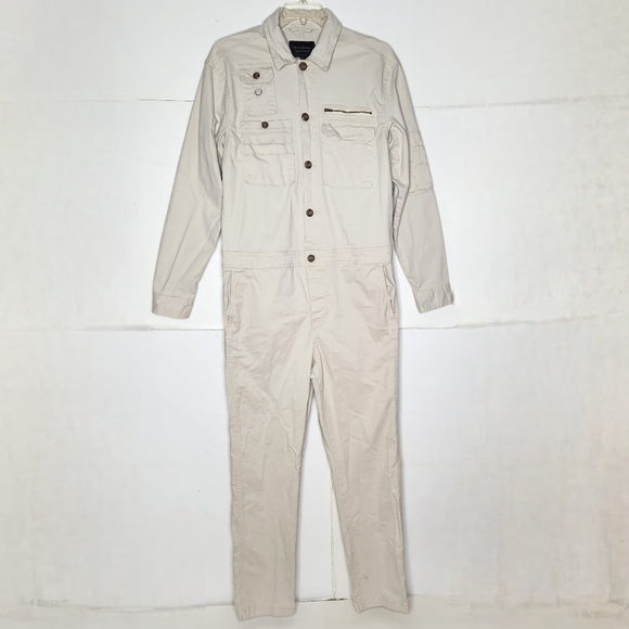 Banana Republic Explorer Flight Suit Mens Size Medium TALL Beige Coverall Button - Picture 1 of 12